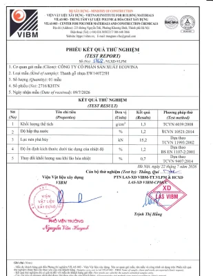 Kết quả kiểm nghiệm sản phẩm gỗ nhựa composite Ecovina
